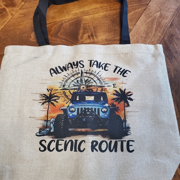 Always Take the Scenic Route Burlap Tote Bag - Picture 5 of 7